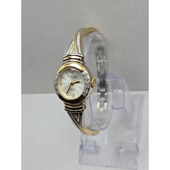 Anne Klein Diamond Swiss Vintage Quartz Two Tone Bangle Watch New Battery 763S - Picture 2 of 11